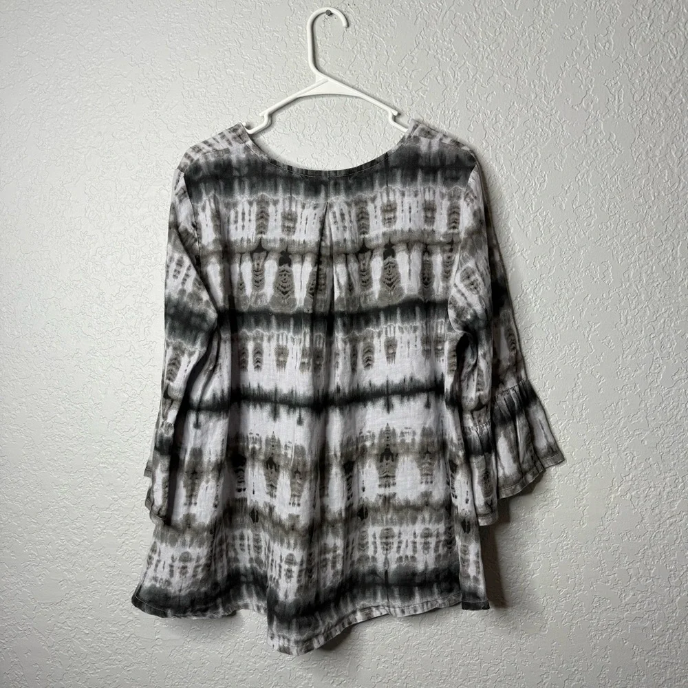 Bryn Walker Tie Dye Lagenlook 100% Linen Fran Top w/ Ruffle Sleeves Medium - Picture 2 of 7